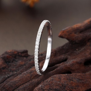 Dainty Lab Diamond Wedding Band, Half Eternity White Gold Ring, Minimalist Stackable Ring, Micro Pave Matching Ring, Delicate Stacking Ring