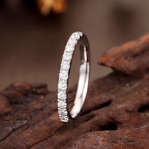 Lab Diamond Ring, Solid Gold Wedding Band, Half Eternity Ring, Minimalist Stackable Ring, Micro Pave Matching Ring, Delicate Stacking Ring