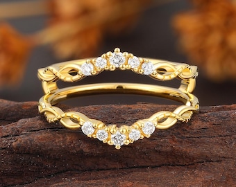 Infinity Lab Diamond Ring Jacket, Vintage Enhancer Wedding Band, Yellow Gold Ring Guard Women