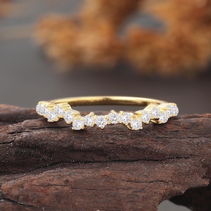Round Cut Lab Diamond Ring,Half eternity Wedding Band, Minimalist Stackable Ring, Yellow Gold Matching Ring, Unique Anniversary Ring Women