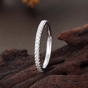 Lab Diamond Wedding Band, Half Eternity White Gold Ring, Minimalist Stackable Ring, Micro Pave Matching Ring, Anniversary Stacking Jewelry