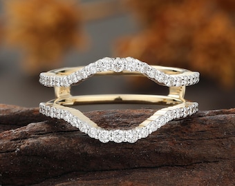 Lab Grown Diamond Enhancer Wedding Band, Yellow Gold Ring Jacket,Bridal Ring Guard Women