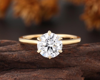 1.5 CT Lab Diamond Engagement Ring, 6 Prong Bridal Ring, Yellow Gold Ring, Solitaire Wedding Ring, Prong Set Ring, Anniversary Ring Women