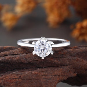 6 prong Solitaire Engagement Ring, 1CT/1.5CT/2CT Lab Grown Diamond Ring, Round Brilliant Cut Lab Diamond Bridal Ring, White Gold Ring Women