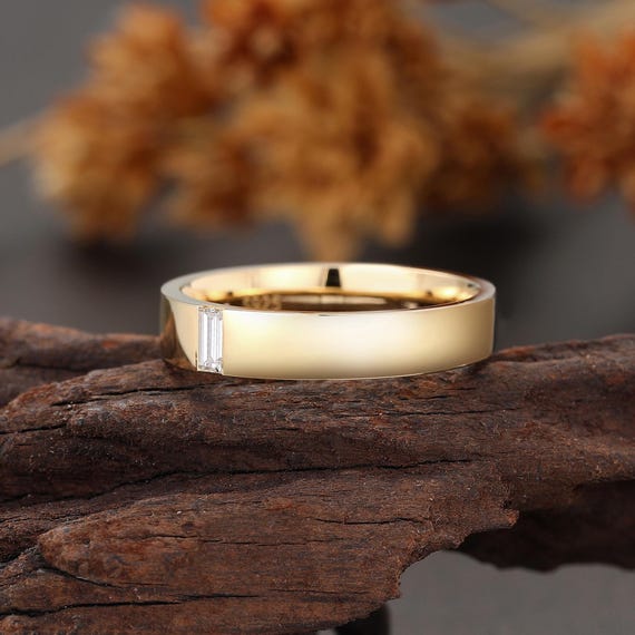 Baguette Cut Wide Wedding Band, Lab Diamond Wedding Ring