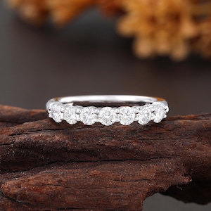 Lab Grown Diamond Wedding Band, Round Cut Diamond Ring, 14K White Gold Stackable Ring, Stacking Rings for Women, Half Eternity Promise Ring