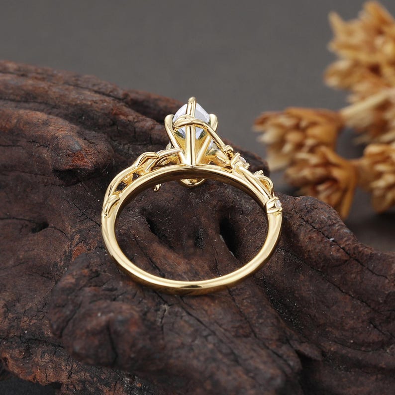 Marquise Cut Lab Diamond Engagement Ring,Yellow Gold Twisted Ring, Unique Bypass Leaf Wedding Ring, Nature Inspired Anniversary Ring Women,Rose Gold, White Gold, Yellow Gold, Solid 10K/14K/18K Gold, Platinum Ring for Her, Anniversary Gifts for Women