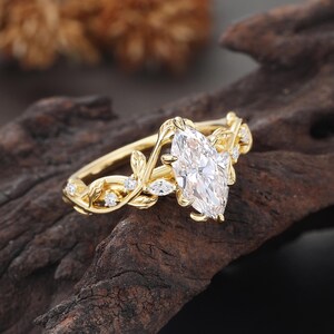Marquise Cut Lab Diamond Engagement Ring,Yellow Gold Twisted Ring, Unique Bypass Leaf Wedding Ring, Nature Inspired Anniversary Ring Women,Rose Gold, White Gold, Yellow Gold, Solid 10K/14K/18K Gold, Platinum Ring for Her, Anniversary Gifts for Women