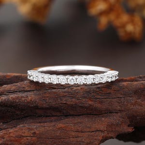 0.3CT Round Cut Lab Grown Diamond Wedding Band, Half Eternity White Gold Stackable Ring,  DEF/VVS-VS Lab Diamond Matching Rings for Women