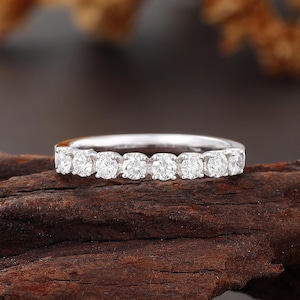 Round Cut Lab Grown Diamond Wedding Band, Half Eternity White Gold Stackable Ring, Stacking Rings for Women, DEF/VVS-VS Lab Diamond Ring