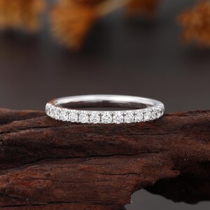 Half Eternity Lab Diamond Wedding Band, Minimalist Stackable Ring, 14K Gold Micro Pave Ring, Matching Ring Women, Anniversary Stacking Ring