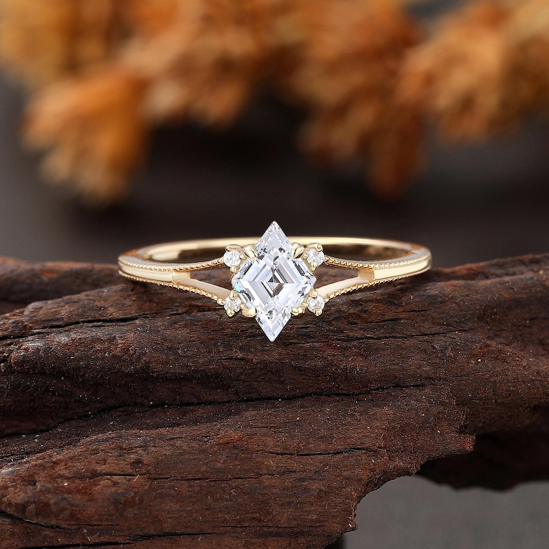 Lozenge Cut Lab Grown Diamond Engagement Ring, Yellow Gold