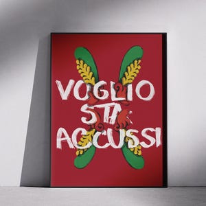 Je veux être comme ça, affiche napolitaine 4 de baguettes - Affiche italienne inspirée de la culture napolitaine (4 de baguettes, cartes napolitaines)