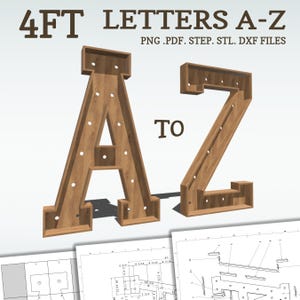 Planos de marquesina de bricolaje de 4 pies, letras A-Z, planos de letras iluminadas, archivos de mosaico, svg, dxf, step y más.