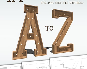4ft DIY marquee plans, Letters A-Z. light up letter blueprints, mosaic files, svg, dxf, step and more.