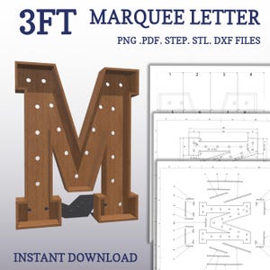 3ft marquee plans, DIY Letter M. light up letter blueprints, mosaic print files, svg, dxf, step and more.