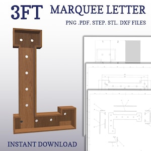 Planos de carpa de 3 pies, letra L de bricolaje, planos de letras iluminadas, archivos de impresión de mosaico, SVG, DXF, Step y más.