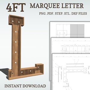 Planos de marquesina de bricolaje de 4 pies, letra L, planos de letras iluminadas, archivos de mosaico, svg, dxf, step y más.