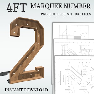 4ft DIY marquee plans, number 2. Light up number blueprints, mosaic files, svg, dxf, step and more.