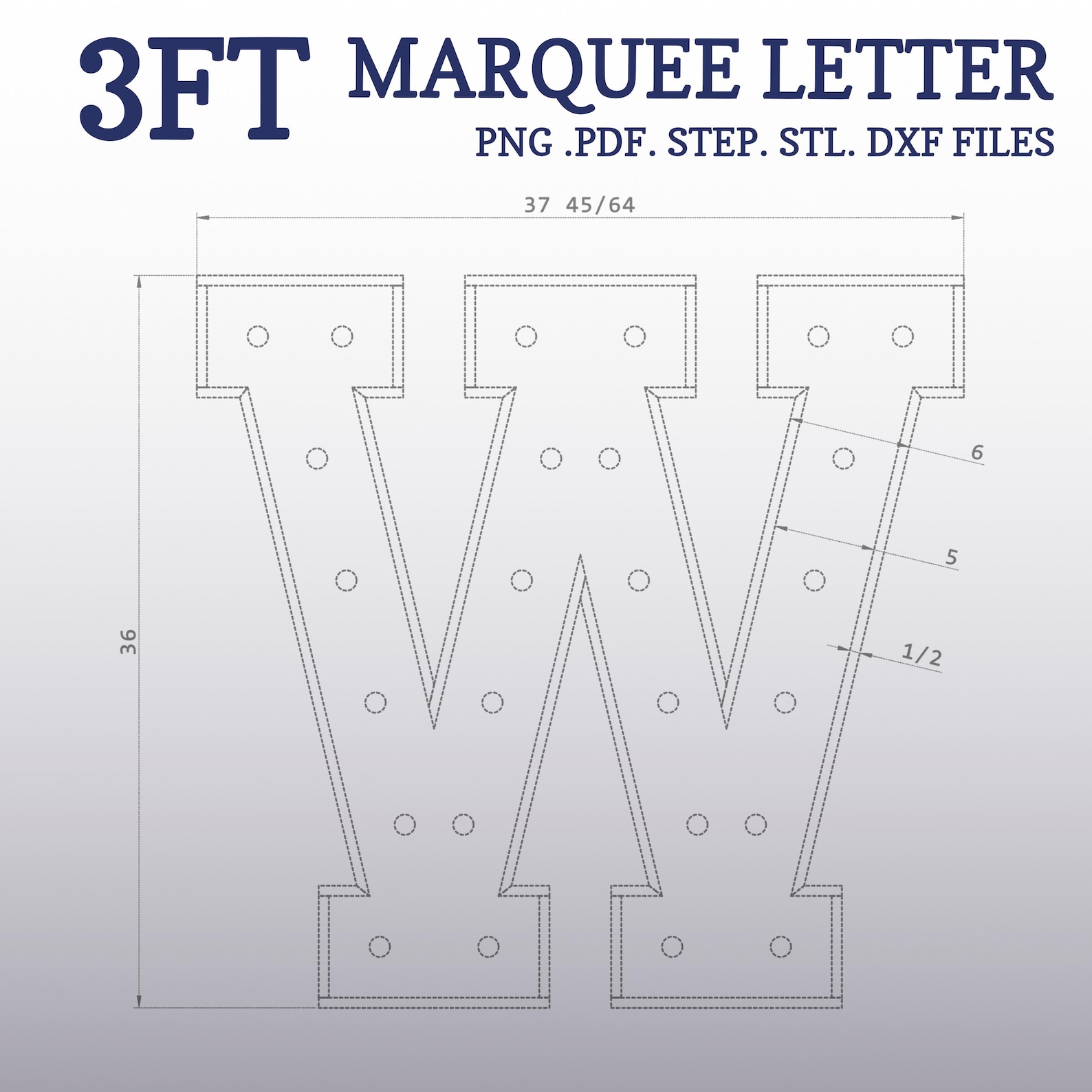 3ft Marquee Plans, DIY Letter W. Light up Letter Blueprints, Mosaic ...
