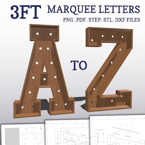 3ft DIY marquee plans, Letters A-Z. light up letter blueprints, mosaic files, svg, dxf, step and more.