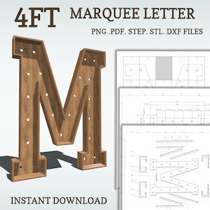 4ft DIY marquee plans, Letter M. light up letter blueprints, mosaic files, svg, dxf, step and more.