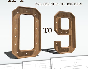 4ft DIY marquee plans, numbers 0-9. Light up number blueprints, mosaic files, svg, dxf, step and more.