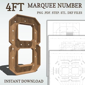 4ft DIY marquee plans, number 8. Light up number blueprints, mosaic files, svg, dxf, step and more.