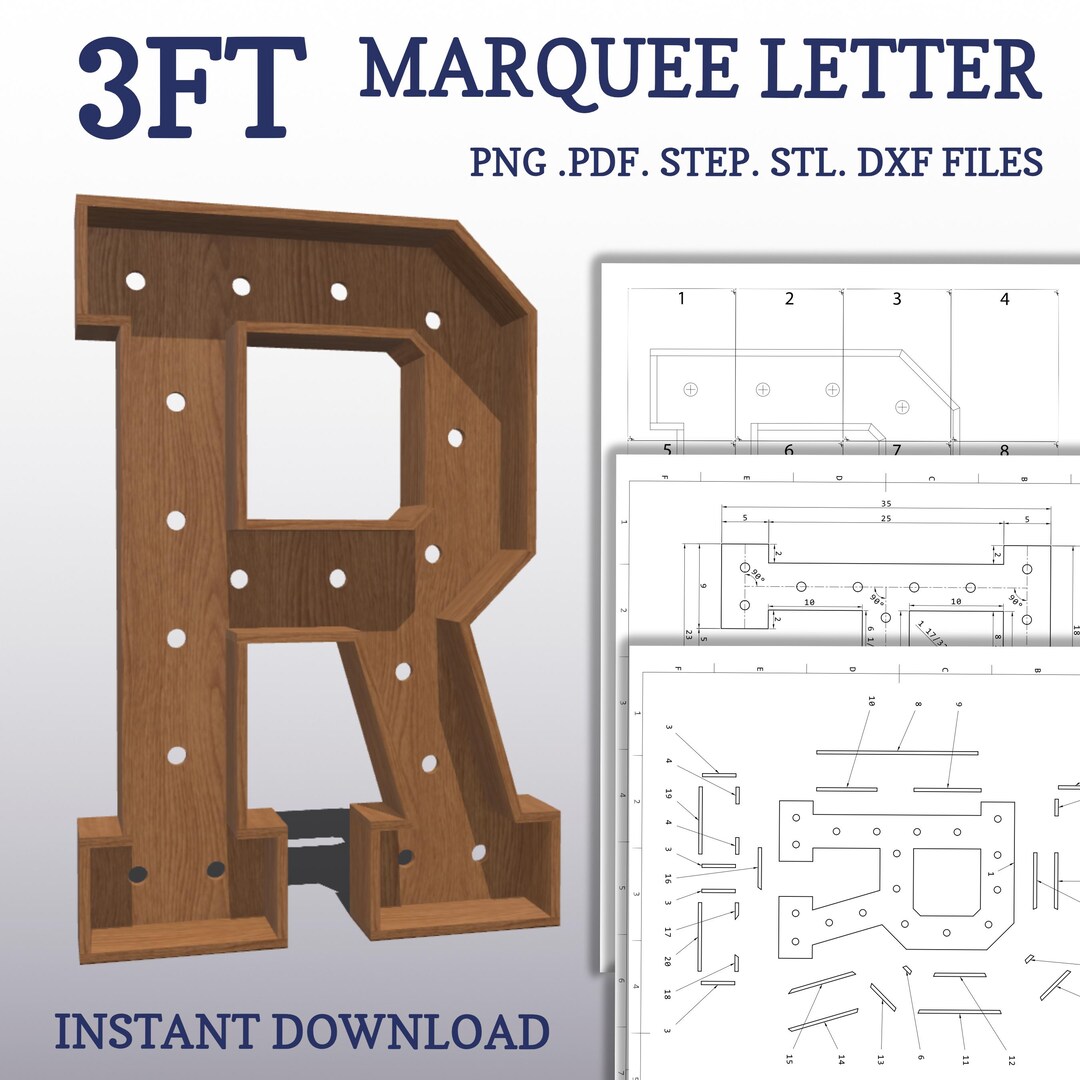 3ft Marquee Plans, DIY Letter R. Light up Letter Blueprints, Mosaic ...