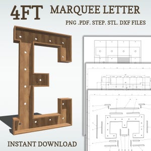 4ft DIY marquee plans, Letter E. light up letter blueprints, mosaic files, svg, dxf, step and more.