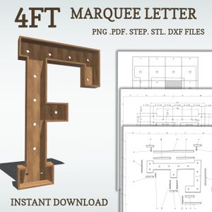 4ft DIY marquee plans, Letter F. light up letter blueprints, mosaic files, svg, dxf, step and more.