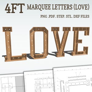 Projetos de marquise faça você mesmo de 4 pés, cartas de amor, plantas de letras iluminadas, arquivos de mosaico, svg, dxf, step e muito mais.