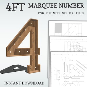 4ft DIY marquee plans, number 4. Light up number blueprints, mosaic files, svg, dxf, step and more.