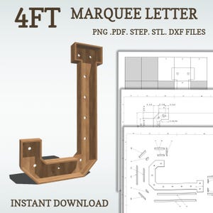 Planos de marquesina de bricolaje de 4 pies, letra J, planos de letras iluminadas, archivos de mosaico, svg, dxf, step y más.
