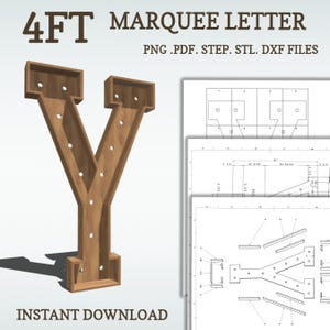 4ft DIY marquee plans, Letter Y. light up letter blueprints, mosaic files, svg, dxf, step and more.