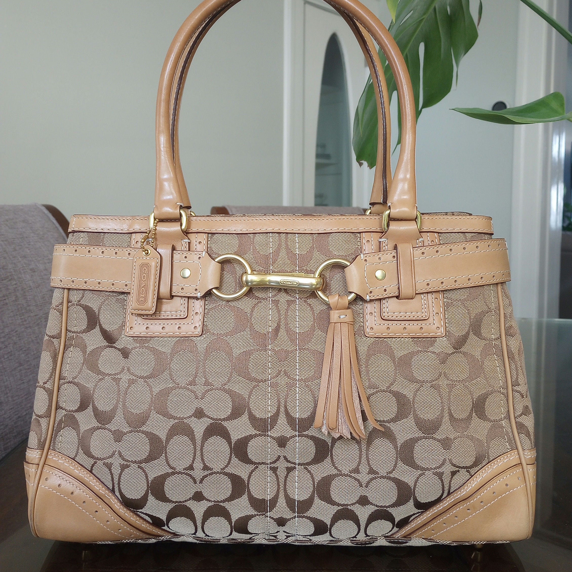 COACH Hampton Signature Satchel Handbag 10508 Tan - Etsy
