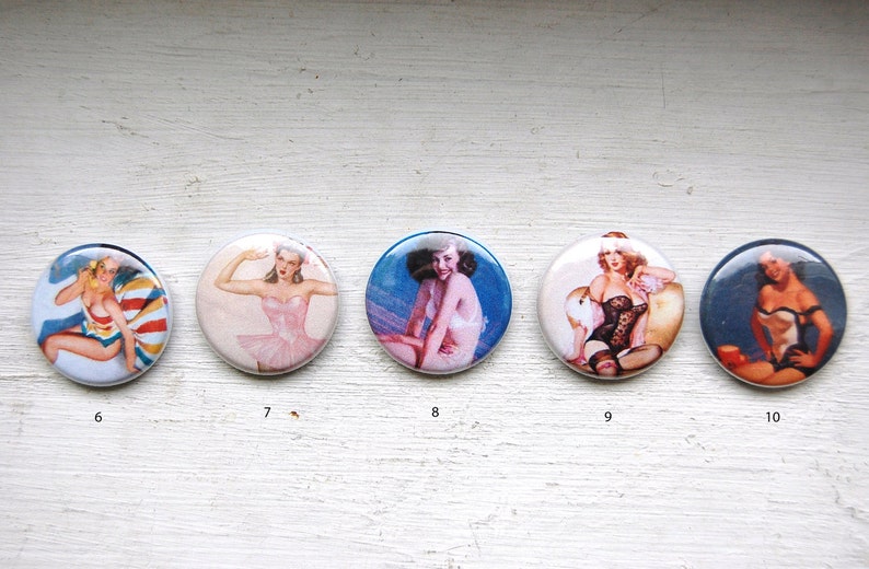 Three 3 Classic Pin Up Girl 1 Pinback Button image 3