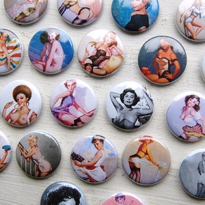 Three 3 Classic Pin Up Girl 1 Pinback Button image 1