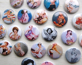 One (1) Classic Pin Up Girl 1" Pinback Button - You Choose the Style