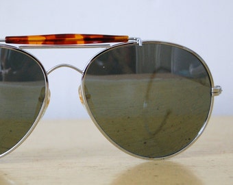 Vintage 1980s Aviator Mirror Sunglasses with Curve Ear Hook