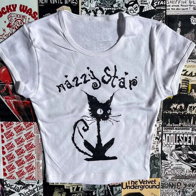 Y2K Mazzy Star Baby Tee 80s 90s 2000s Punk Rock Aesthetic Y2K Shirt Crop Top Y2K Clothing 90s Star Top Y2K Vintage Band Shirts tight shape
