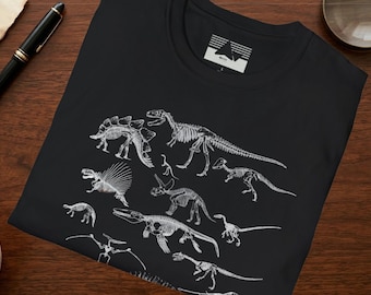 Dinosaur Skeleton T-Shirt | Paleontology Gift | Dark Academia Clothing | Natural History Tee