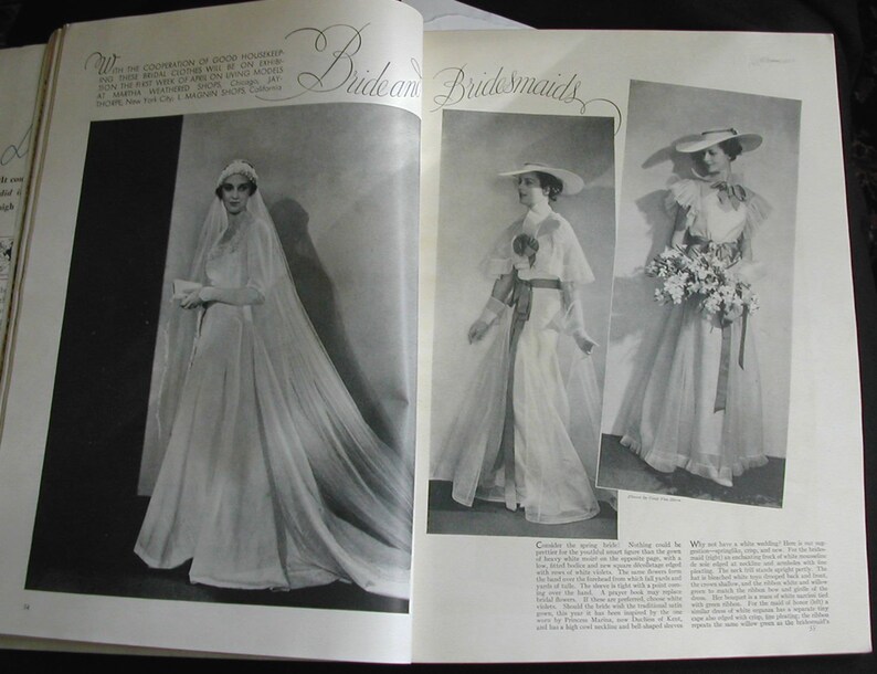 1935 Good Housekeeping Magazine Art Deco Bride Fashions Ads April Issue