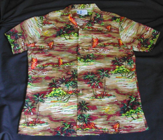 Men's Vintage Cotton Hawaiian Shirt Palm Trees Haw