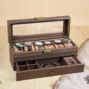 Rangement personnalisé pour montres | Personnalisez la boîte à bijoux pour hommes | Boîte à montres gravée pour hommes, boîte à montres avec tiroir, boîte à montres pour hommes, vitrine pour montres