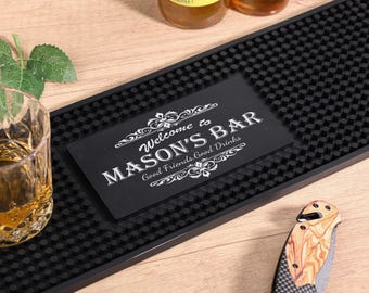 Personalized Bar Mat: Custom Name PVC Rubber Bar Runner