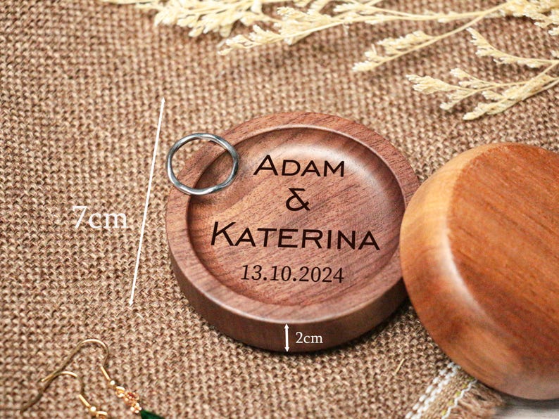 Personalized Wood Ring Dish , Custom Wedding Round Ring Holder
