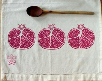 Pomegranate Tea Towel, Holiday Gift, Love, Hostess Gift, Foodie Gift, Peace Sign, Stocking Stuffer, Ready to Ship, Gifts Under 25