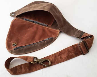 Fanny Pack in Chocolate and Cinnamon Brown Waxed Canvas