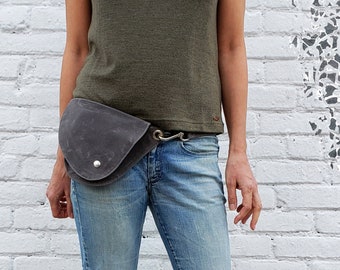 Fanny Pack, Charcoal Gray, Waxed Cotton, Hip Bag, Belt Bag, Duck Canvas, Festival Bag, Bum Bag, Rustic, Hands Free Bag, Vegan, Gray, Boho